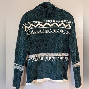 Christian Siriano Chenille Mock Neck Fair Isle Cozy Warm Plush Sweater XS